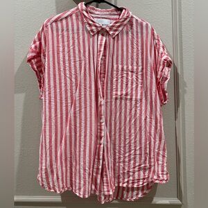Lola River Linen Pink Striped Women's casual Blouse size XL